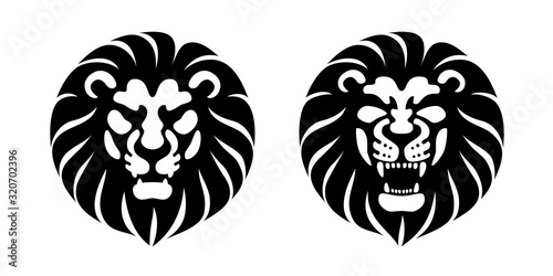 Lion Head front view logo vector design template icon illustration