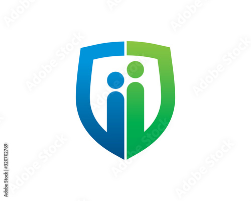 people and shield logo template design, emblem, symbol or icon