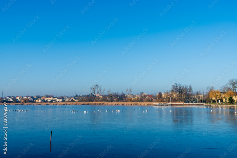 Small lake in Znin on Paluki in Kuyavian-Pomeranian Voivodeship, Poland.