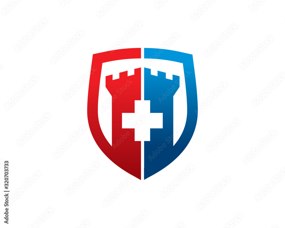 Obraz premium Medical and castle logo template design, emblem, symbol or icon