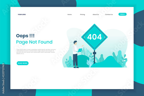 Page 404 landing page concept not found with women people. Error notification for website needs. Landing page template