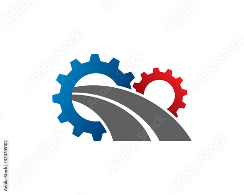 Highway and gear logo template design, emblem, symbol or icon