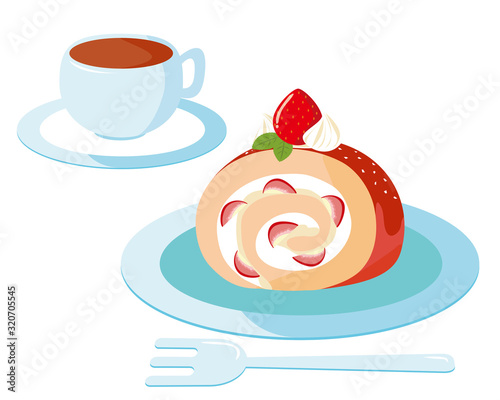 ロールケーキ　苺　生クリーム　ケーキ