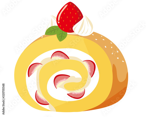 ロールケーキ　苺　生クリーム　ケーキ