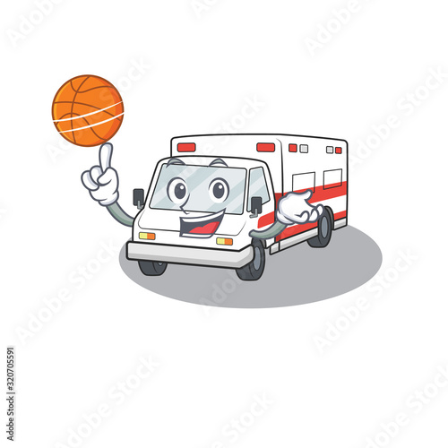 A mascot picture of ambulance cartoon character playing basketball