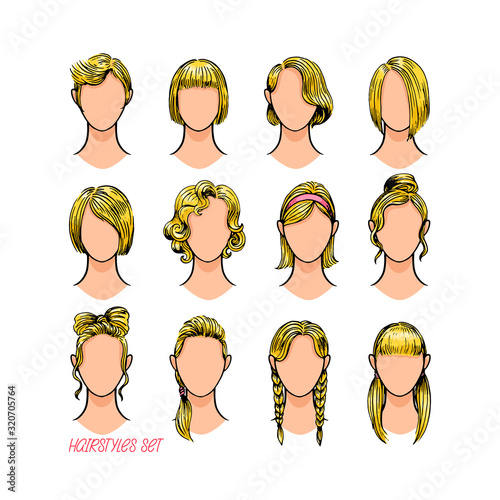 Set of female hairstyles