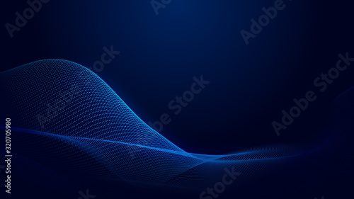 Dot blue wave light screen gradient texture background. Abstract ai technology big data digital background. 3d rendering.