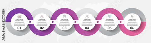 Vector template circle infographics. Business concept with 6 options and parts. Six steps for content, graph, diagrams, slideshow
