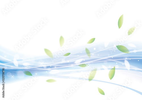 葉　新緑　舞う　背景　青