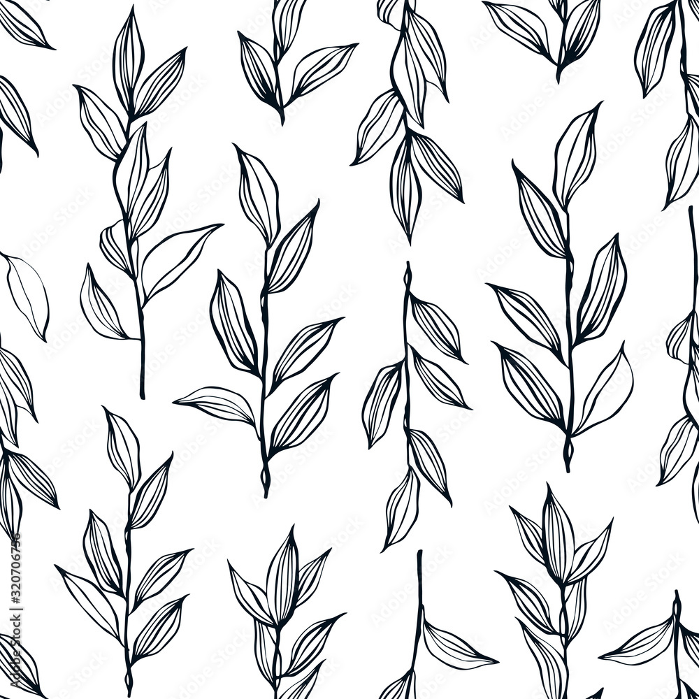 Fototapeta premium Seamless pattern with hand drawn branches.