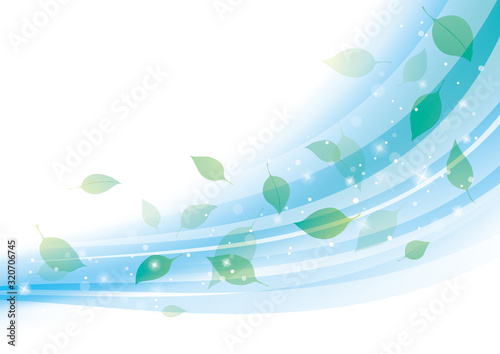 葉　新緑　舞う　背景　青