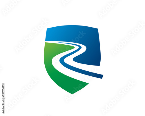 Highway and shield protection logo template design, emblem, symbol or icon