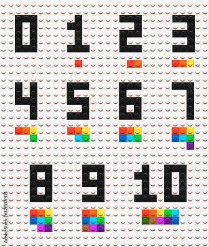 Vector numbers made from kids blocks/bricks. Learning numbers. 1 - 10 digits
