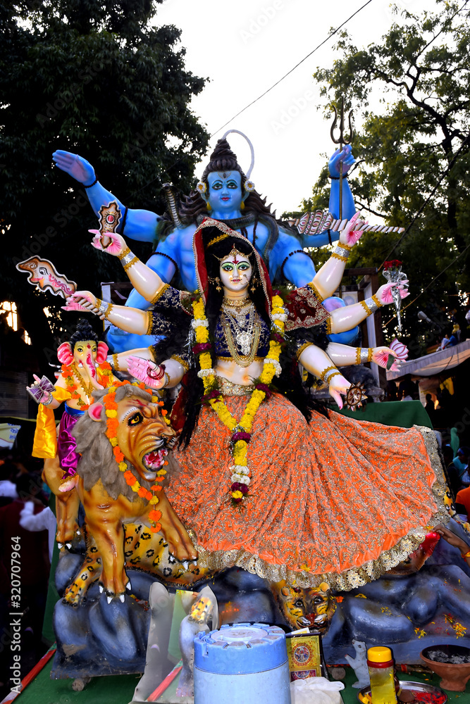 09-10-2019. Dewas, Madhya Pradesh, India. panoramic tableau of indian hindu god shiva and parvati. mahashivratri, hindu festival