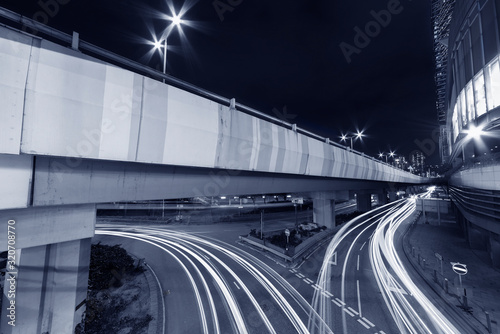 Photography traffic in midtown of Hong Kong city at night