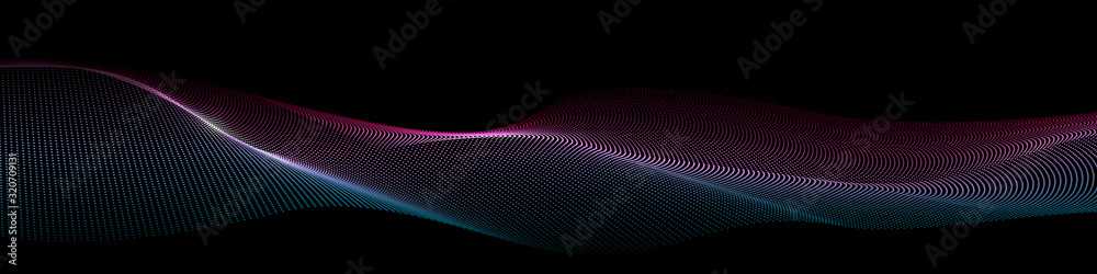 Vector colorful particle wave in blue and violet color on black background