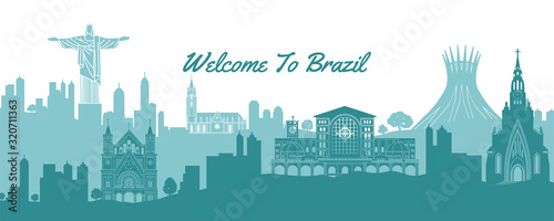 famous landmark of Brazil,travel destination with silhouette classic with national color design,vector illustration