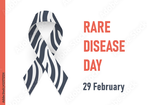 Rare disease day. 29 febrary. Zebra - print ribbon awareness, Ehlers-Danlos syndrome. Vector illustration on white background