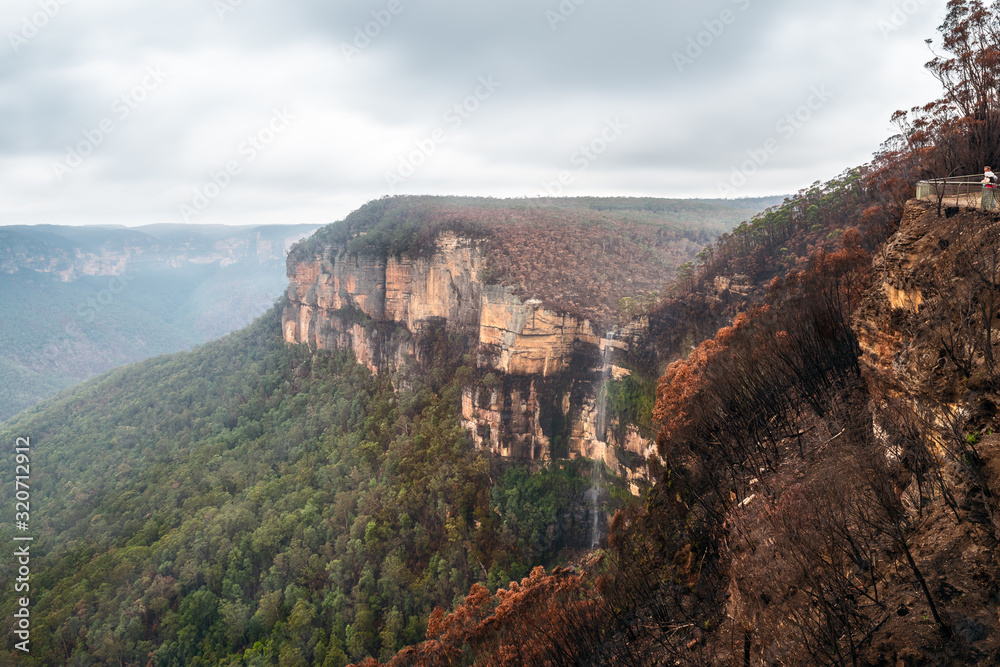 Govetts Leap Lookout in Blackheath, Blue Mountains National Park in the aftermath of the devastating Australian bushfires of December 2019.