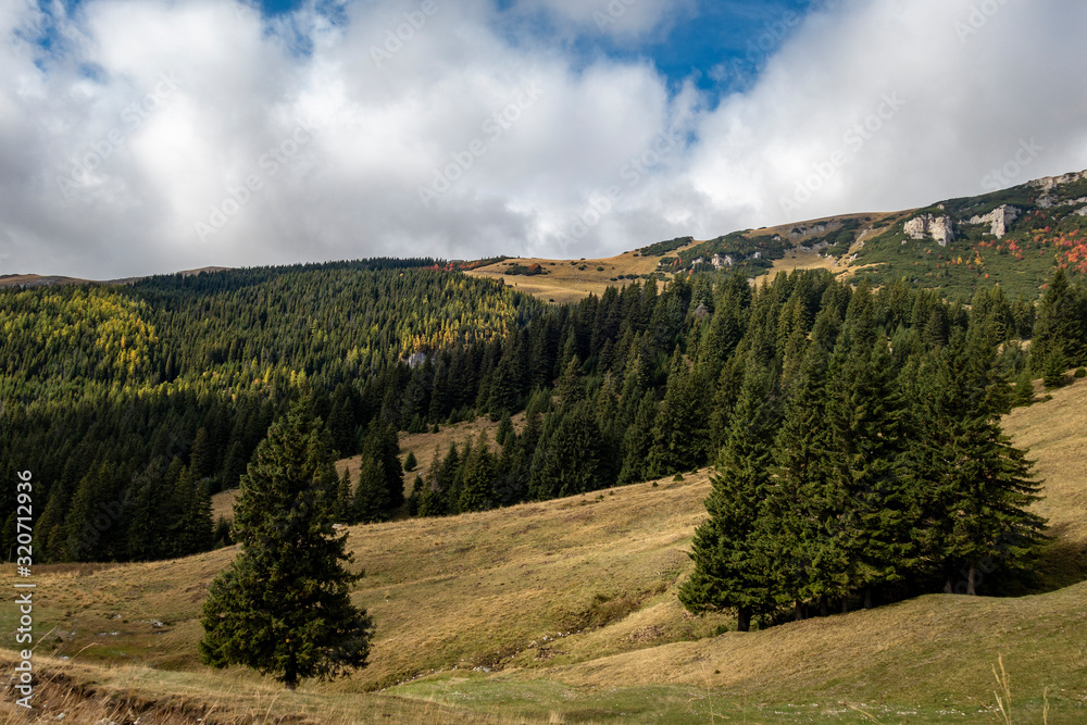 Autumn view of Bucegi Mountains, Bucegi National Park, Romania, perfect day for hiking Autumn view of Bucegi Mountains, Bucegi National Park, Romania, perfect day for hiking