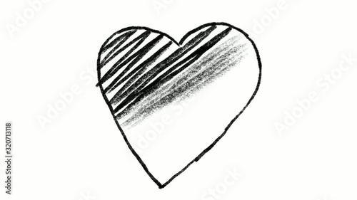 Digital illustration of a cute doodle pencil heart, which is painted with strokes. To the day of St. Valentine. Video for posts, web design, banners, posts, cards, invitations.