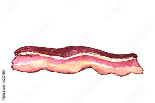 Hand drawn watercolor slice of bacon.