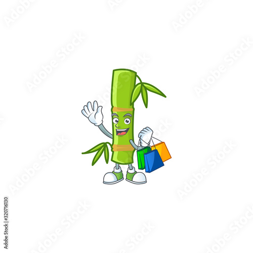 A happy rich bamboo stick waving and holding Shopping bag