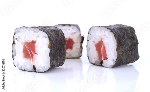 Rolled up sushi on a white background