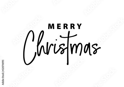 Merry Christmas typography text. Greeting card or banner with calligraphy, lettering, type. Creative script type xmas. Calligraphy creative font style banner. Merry Christmas Text.
