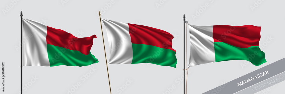 Set of Madagascar waving flag on isolated background vector illustration Set of Madagascar waving flag on isolated background vector illustration