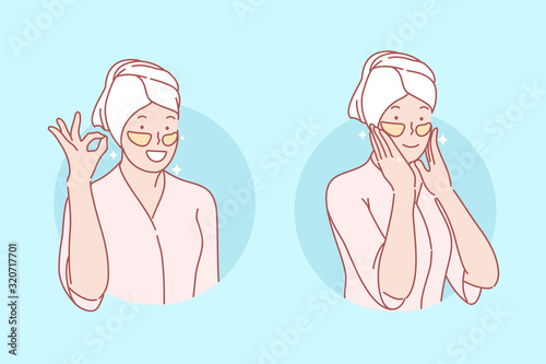 Beauty, skincare, eye patches set concept