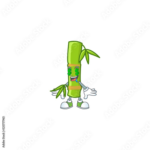 Happy rich bamboo stick with Money eye cartoon character style