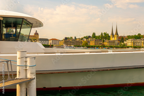 Passenger Ship and Cityscape over Lucerne, Switzerland.