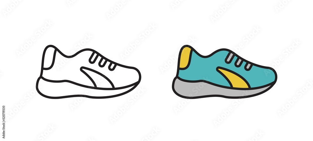Sneakers icon in vector. Minimalistic linear shoes on a white background. Vector illustration in flat style. Sneakers icon in vector. Minimalistic linear shoes on a white background. Vector illustration in flat style.