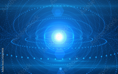 Abstract technology background. Digital innovation concept.Light flare with sphere dots pattern.Future tech network