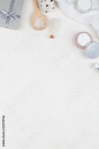 Spa and facial beauty cosmetics on white background.