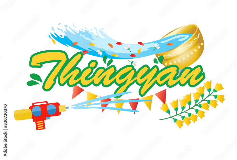 Φωτογραφία Thingyan, Burmese New Year Festival, Water Festival in Burma, Vector Illustratio