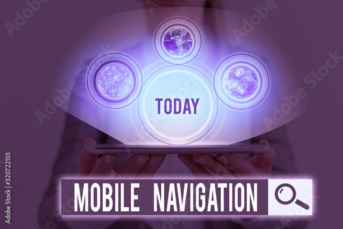 Word writing text Mobile Navigation. Business photo showcasing graphical user interface used to aid the vehicle driver Elements of this image furnished by NASA photo