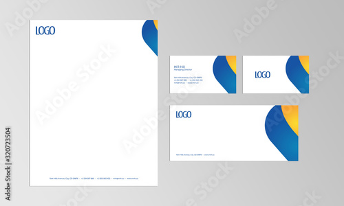 simple and clean stationery, set of stationery with abstract design, creative stationery, business card, envelope, letterhead