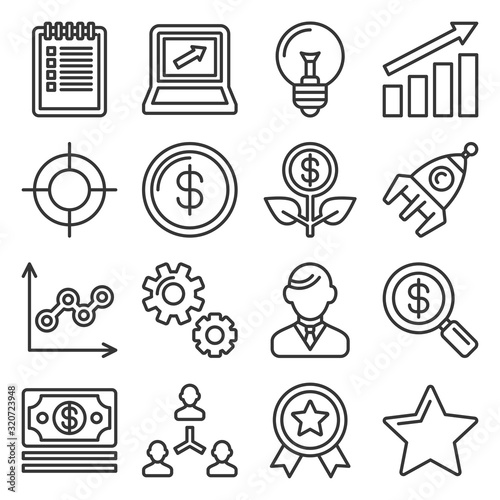 Startup Business Icons Set. Line Style Vector