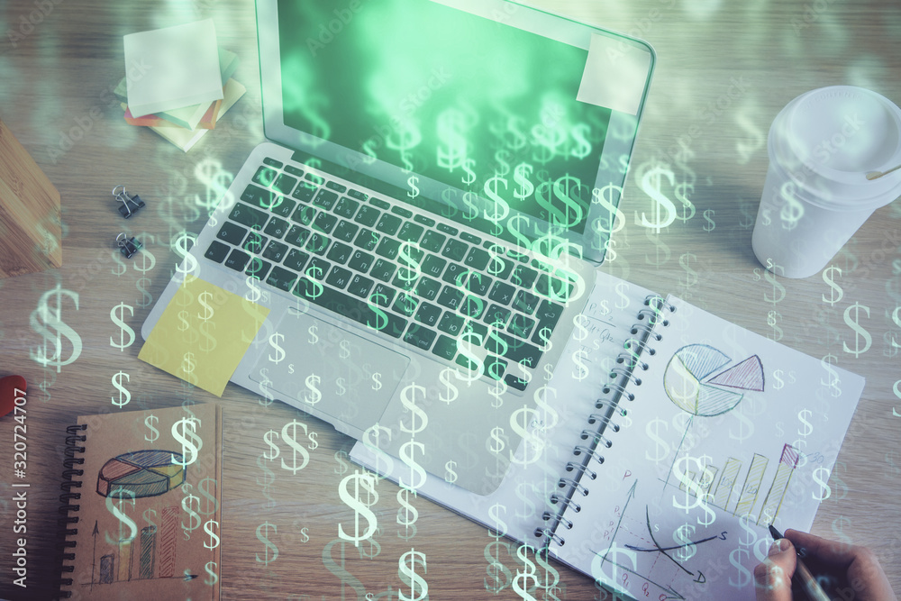 Double exposure of man's hands writing notes of stock market with forex chart. Double exposure of man's hands writing notes of stock market with forex chart.