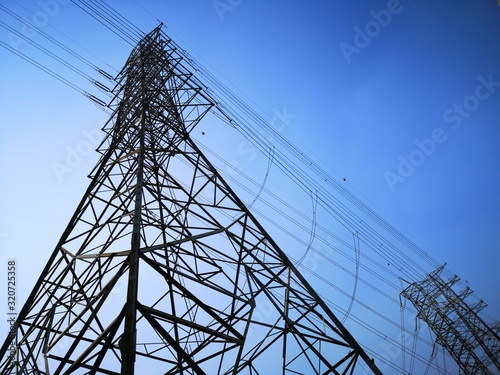 High-voltage electricity pole pole sky background