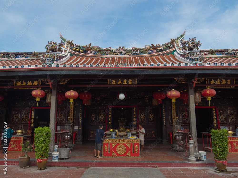 マラッカにあるマレーシア最古の中国寺院（青雲亭（チェン・フン・テン）寺院）の本堂外観 Outside of Cheng Hoong Teng Temple in Malacca (Melaka), the oldest Chinese temple in Malaysia