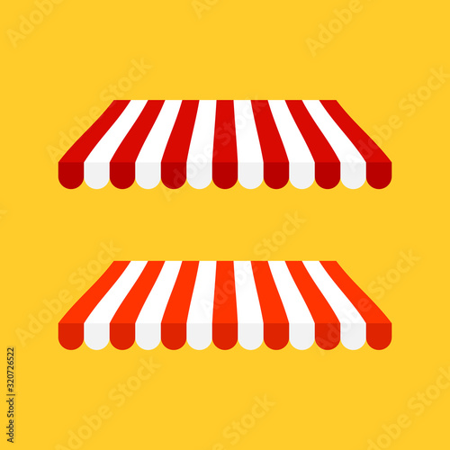 Striped awning, canopy for the store. Awning for the cafes and street restaurants. Vector illustration isolated on white background.