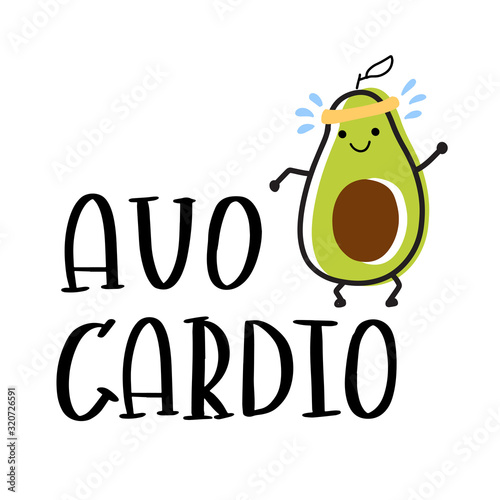 Funny poster or t-shirt template with cartoon avocado jogging and text Avo cardio