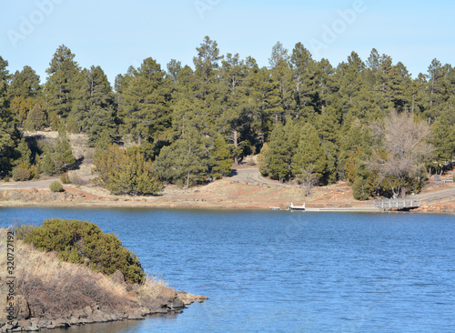 Peaceful view of Fool Hollow Lake in Show Low, Navajo County, Apache Sitgreaves National Forest, Arizona USA photo
