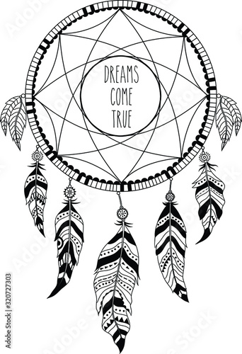 Hand drawn illustration of dream catcher, native american poster