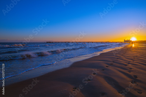 Winter on the Baltic Sea. Sunrise at Ahlbeck.