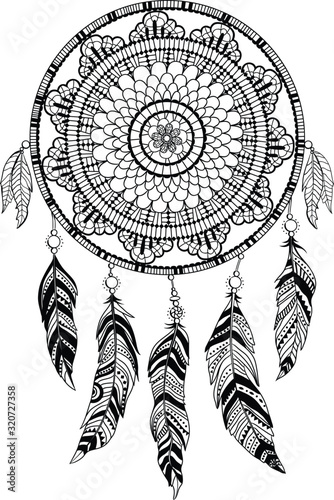 Hand drawn illustration of dream catcher, native american poster
