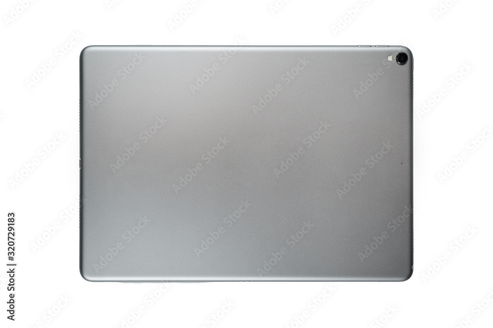 Brand new tablet isolated on white background, home button detail Brand new tablet isolated on white background, home button detail